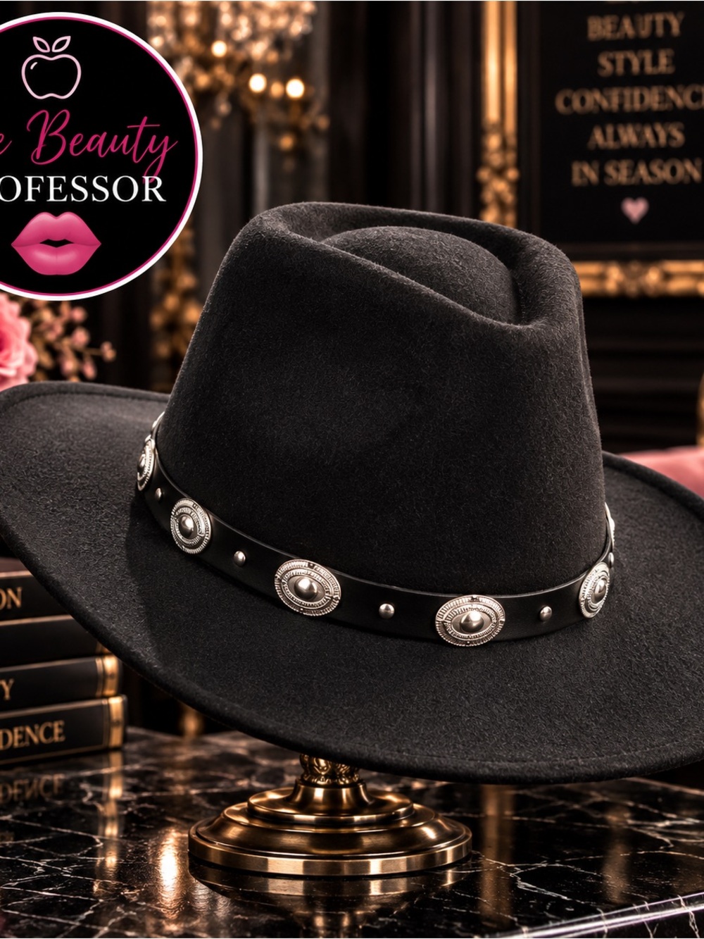 💕 Black Western Cowboy Cowgirl Hat Silver Concho Band M/L